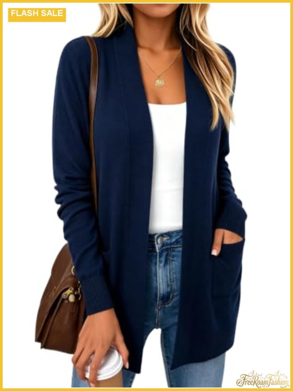 Women's Open Front Long Cardigan Sweater with Pockets Lightweight Knit